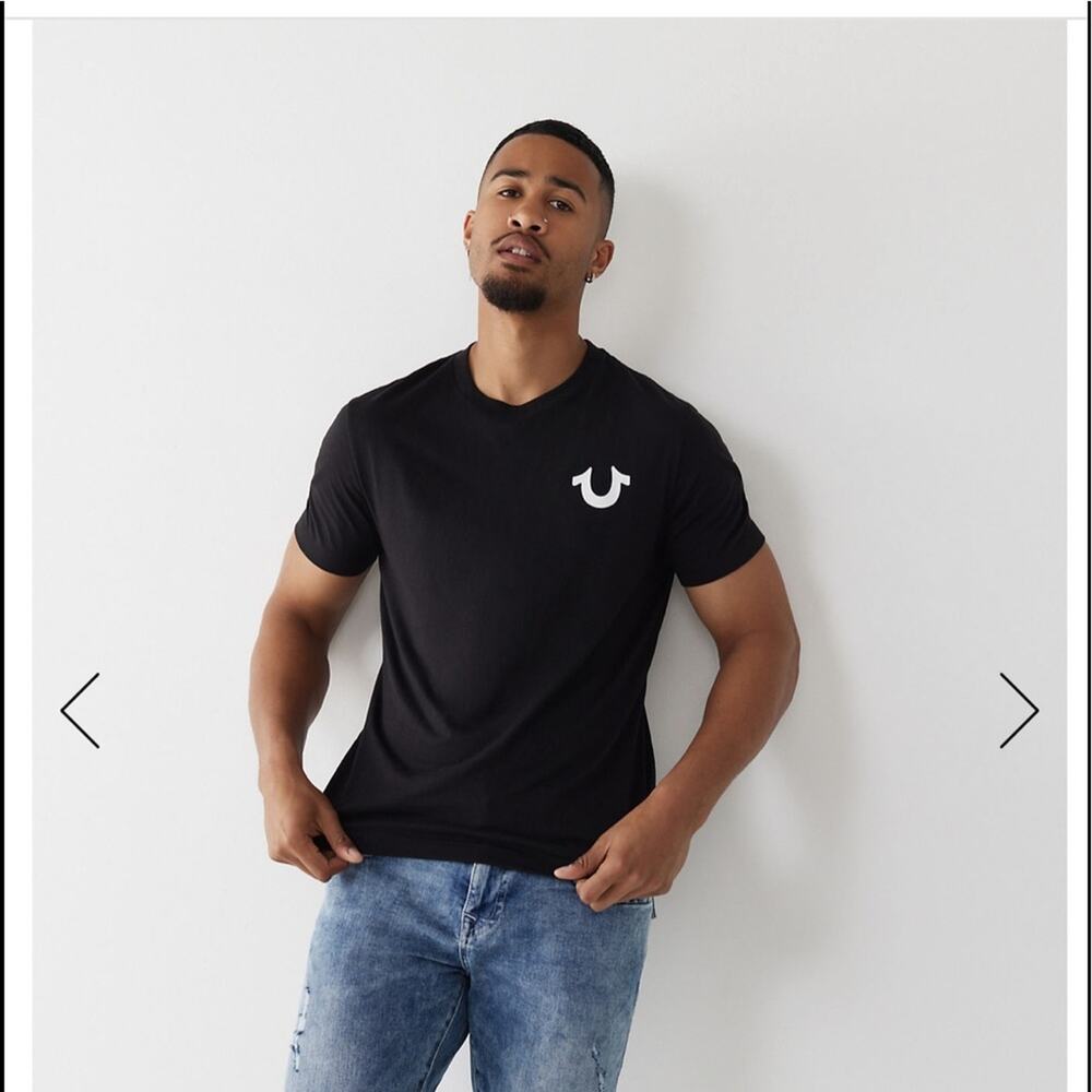 True Religion Mens Black Logo Crew! Size 2XL. New!